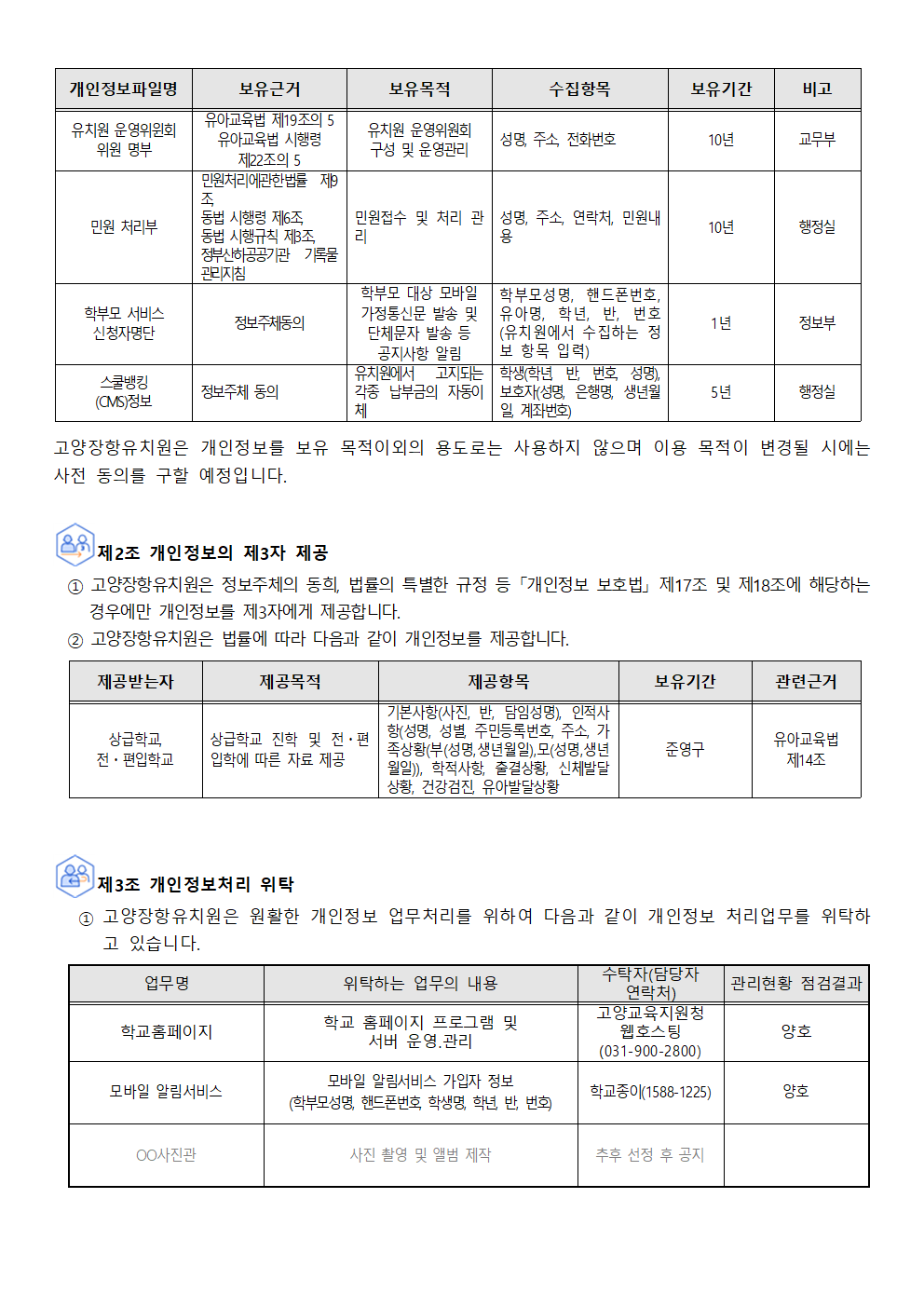 고양장항유치원 개인정보 처리방침 개정(안)002